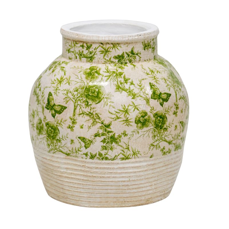 Glazed Green Stoneware Look Vase 25cm - Image 2