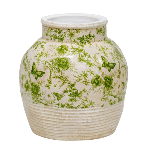 Glazed Green Stoneware Look Vase 25cm - Image 2