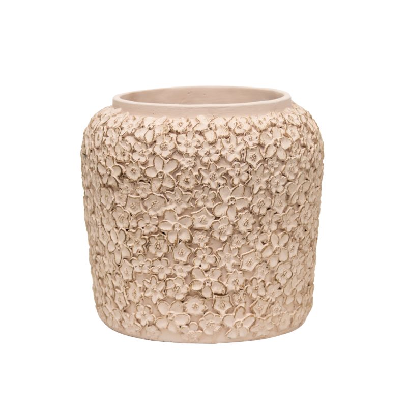 Dusty Pink Flower Embossed Planter w Hole + Plug 25cm - Image 2
