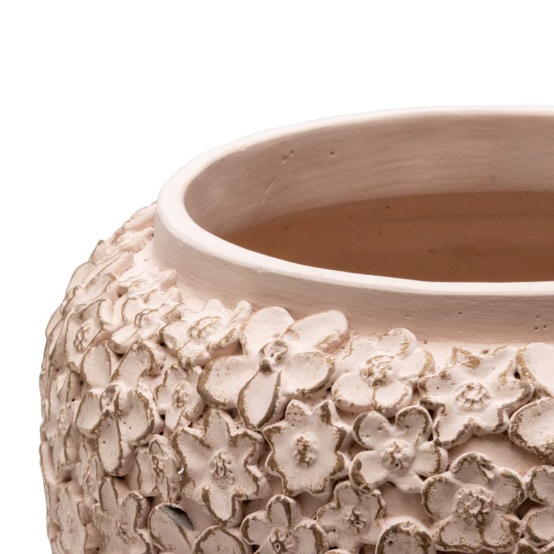 Dusty Pink Flower Embossed Planter w Hole + Plug 25cm - Image 4
