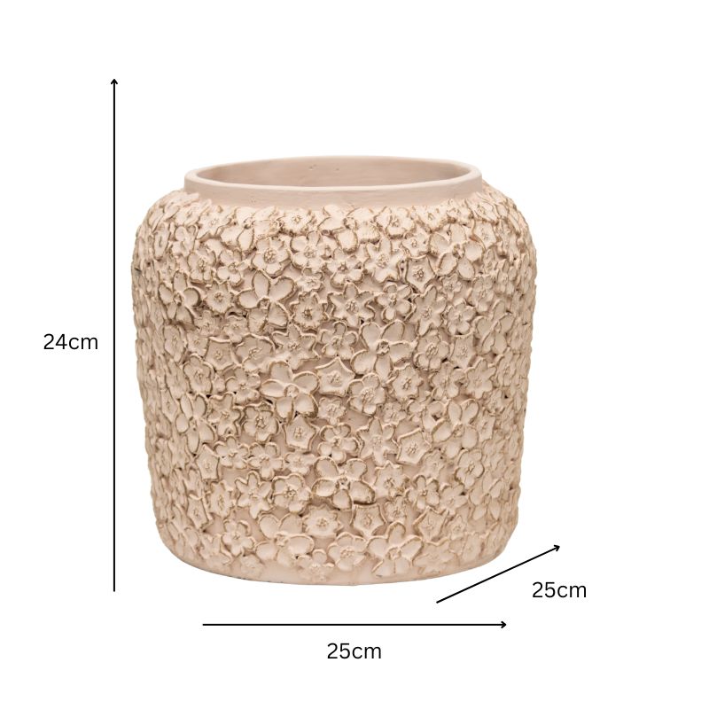 Dusty Pink Flower Embossed Planter w Hole + Plug 25cm - Image 5