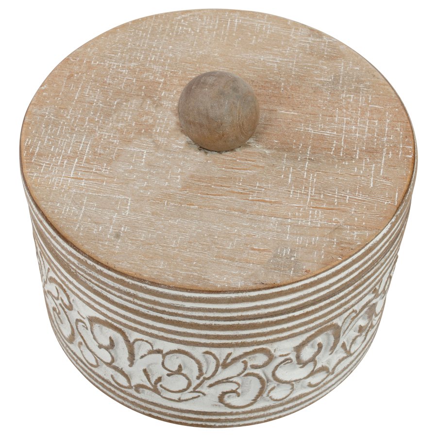 Round Carved White Trinket Box w/ Lid 17x14cm - Image 3