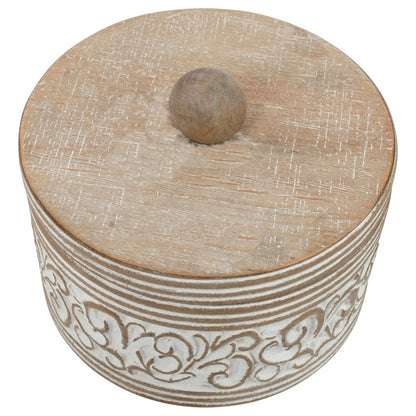 Round Carved White Trinket Box w/ Lid 17x14cm - Image 3