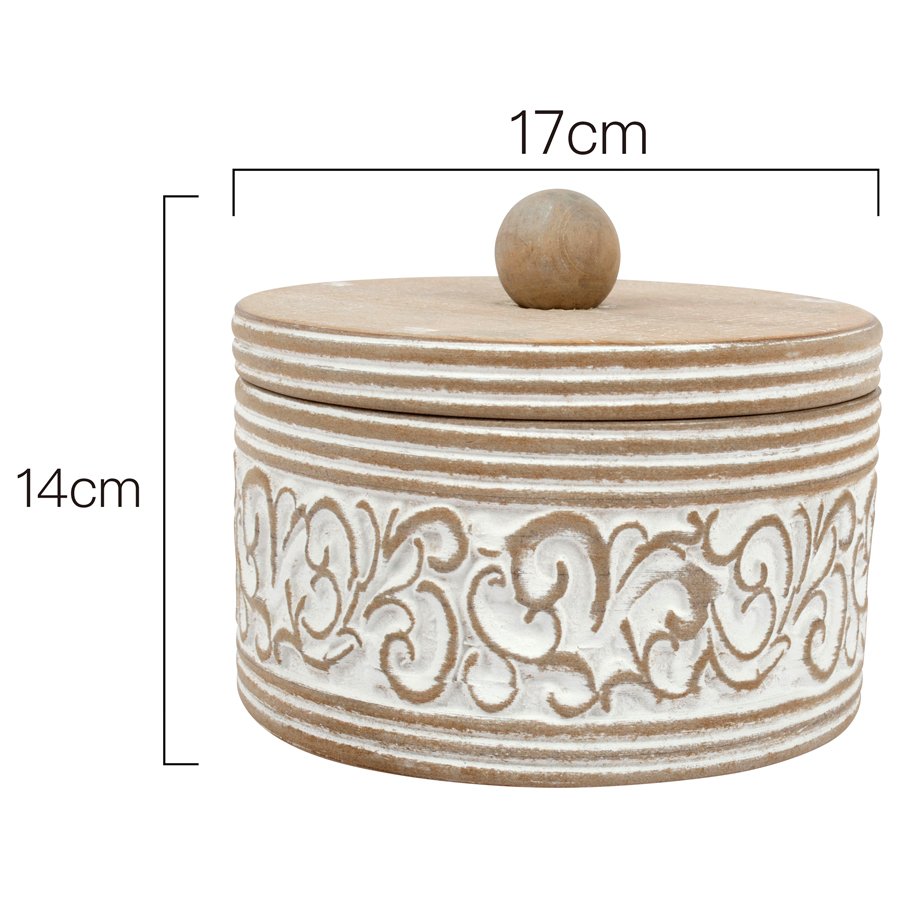 Round Carved White Trinket Box w/ Lid 17x14cm - Image 4