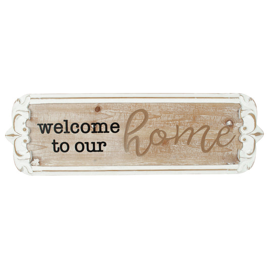 Carved 'Welcome to Our Home' Wall Art 80x25cm