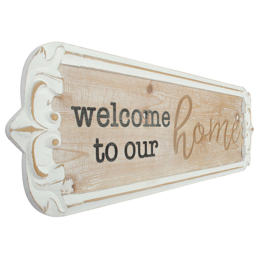 Carved 'Welcome to Our Home' Wall Art 80x25cm - Image 2