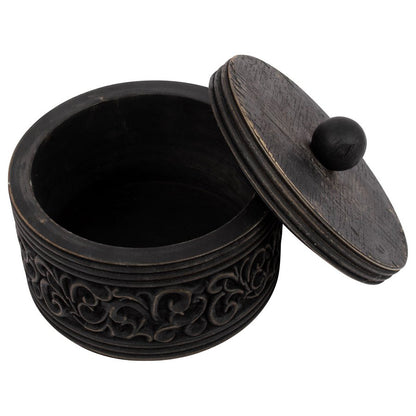 Nero Round Carved Trinket Box w/ Lid 17x14cm - Image 2