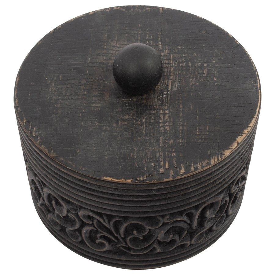Nero Round Carved Trinket Box w/ Lid 17x14cm - Image 3