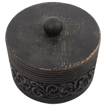 Nero Round Carved Trinket Box w/ Lid 17x14cm - Image 3
