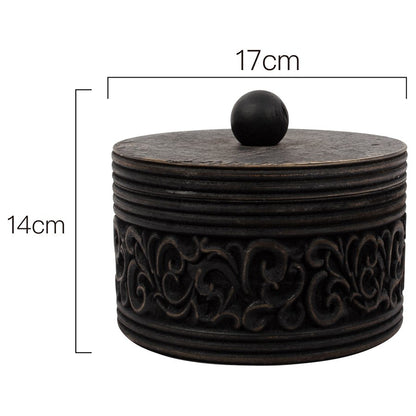 Nero Round Carved Trinket Box w/ Lid 17x14cm - Image 4
