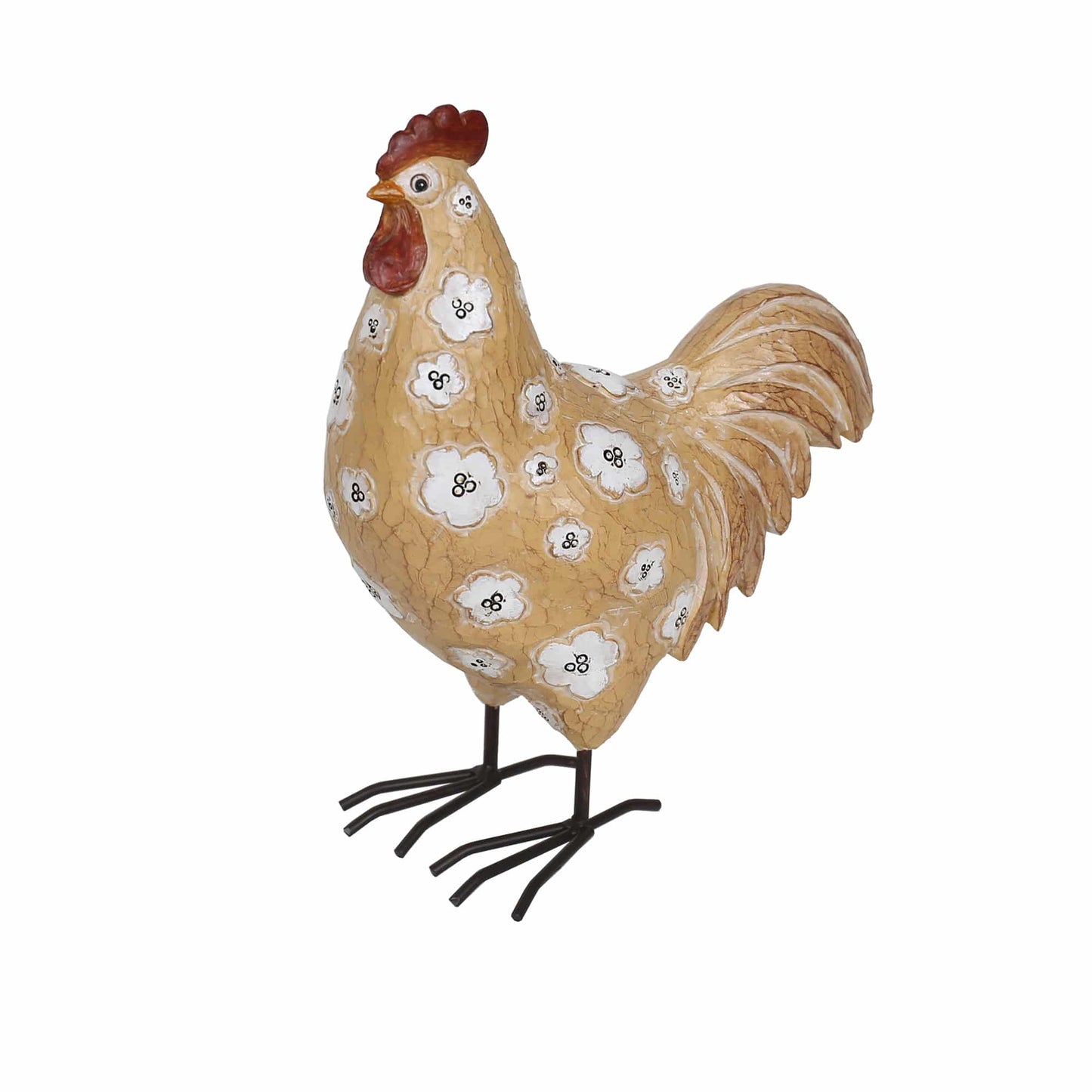 Decorative Fawn Rooster w Flowers 24cm