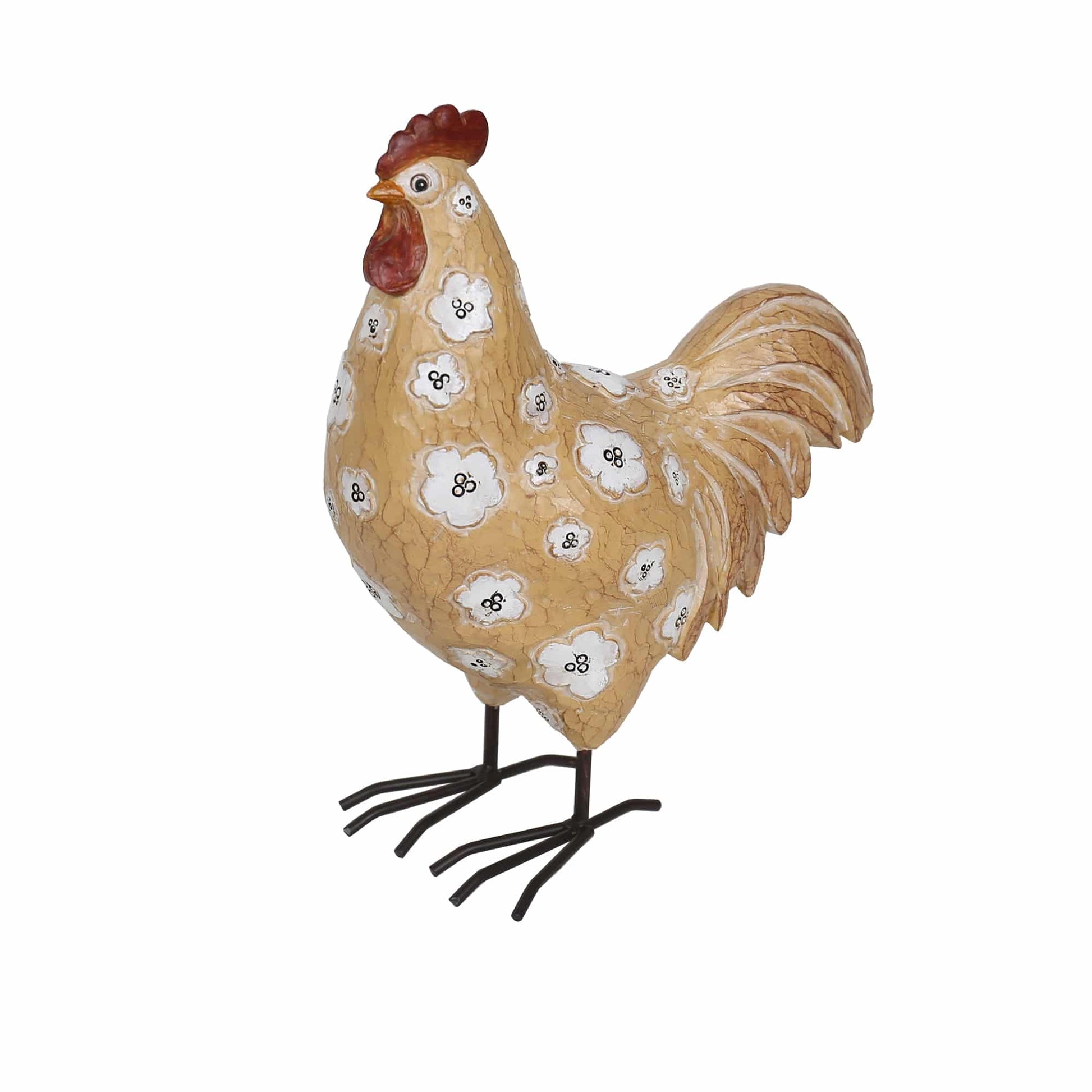 Decorative Fawn Rooster w Flowers 24cm