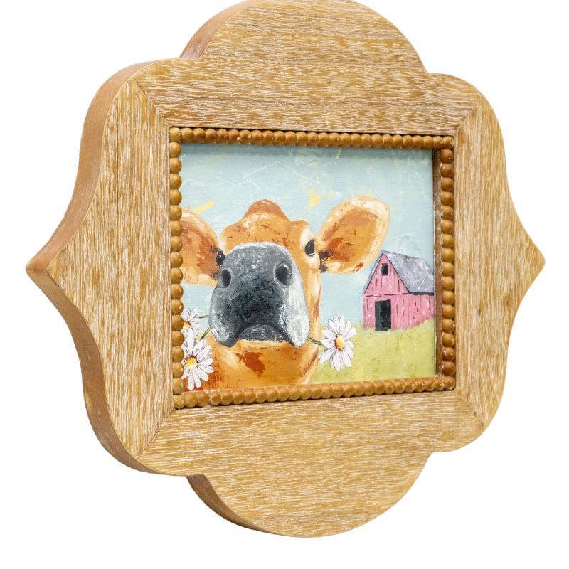 Cow W Daisies Framed Wall Art 38cm - Image 2