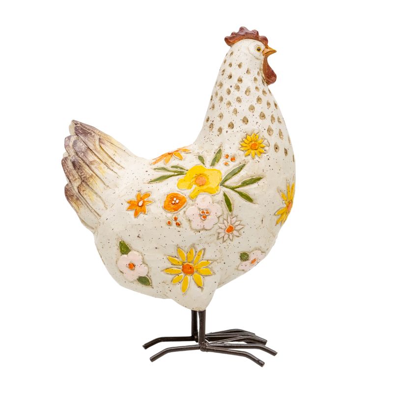White Chook W Flowers Ornament 23cm - Image 3