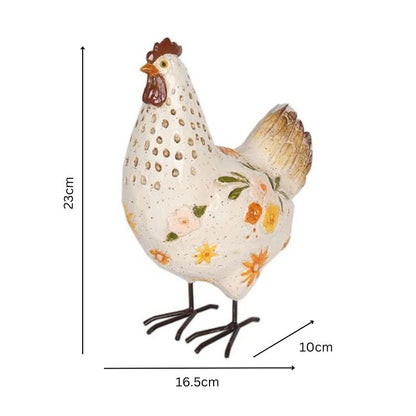 White Chook W Flowers Ornament 23cm - Image 4