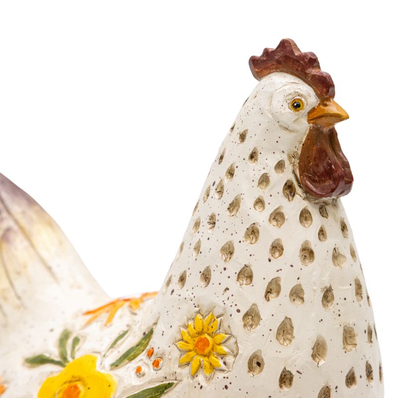 White Chook W Flowers Ornament 23cm - Image 2