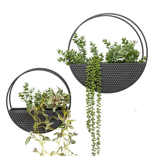 Set 2 Contemporary Floating Black Wall Planters 40cm
