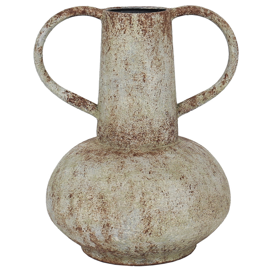 Artisan Aged Vase w Wide Base & Handles 26cm