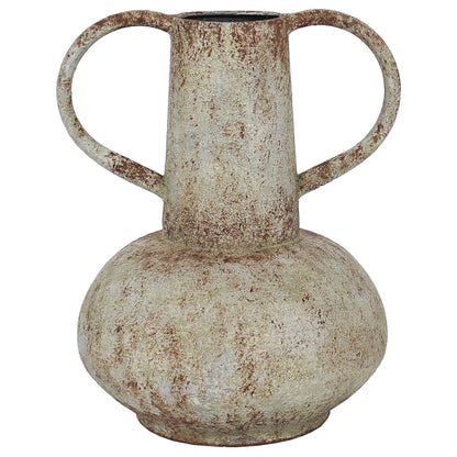 Artisan Aged Vase w Wide Base & Handles 26cm