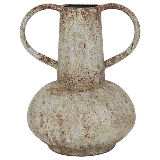 Artisan Aged Vase w Wide Base & Handles 26cm