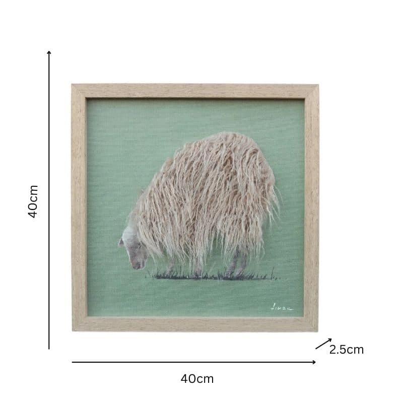 Long Haired Hand-Made Sheep Framed Canvas Wall Art 40cm - Image 5