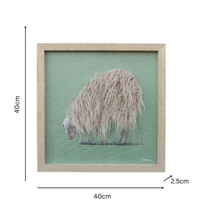 Long Haired Hand-Made Sheep Framed Canvas Wall Art 40cm - Image 5