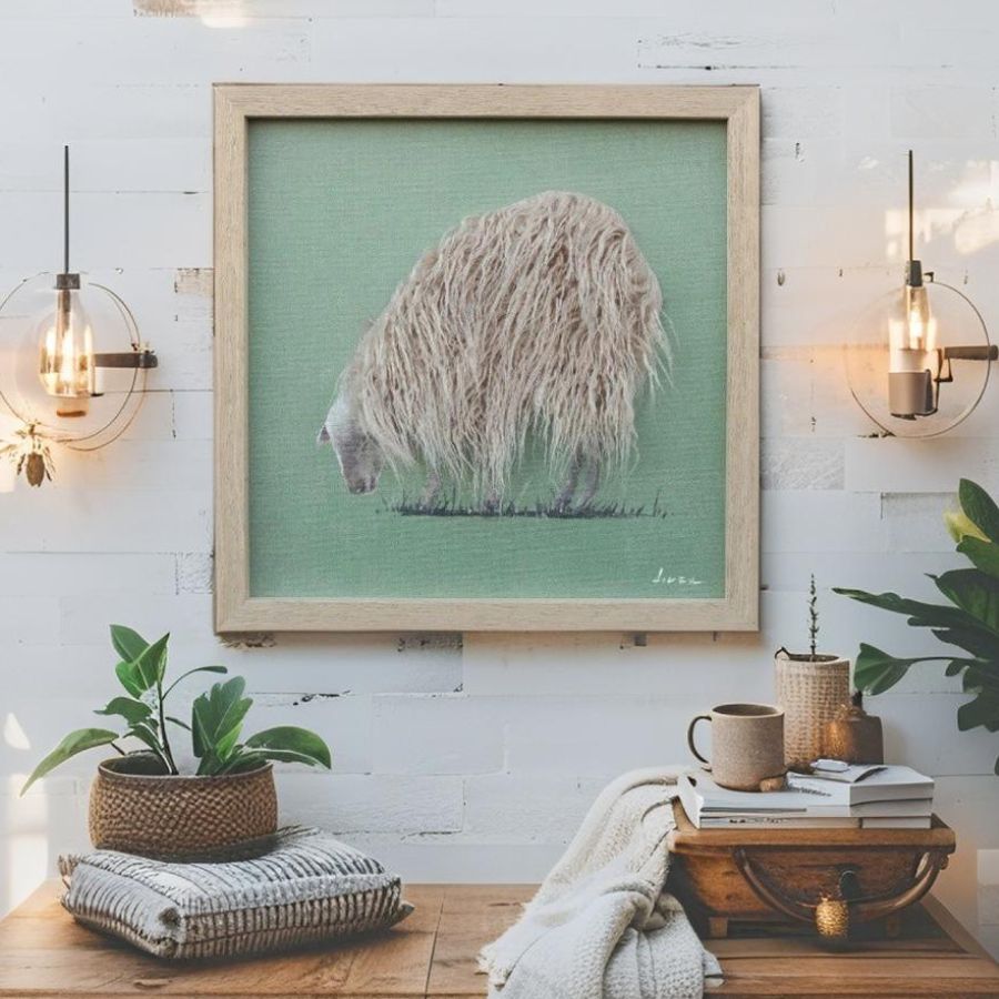 Long Haired Hand-Made Sheep Framed Canvas Wall Art 40cm - Image 2