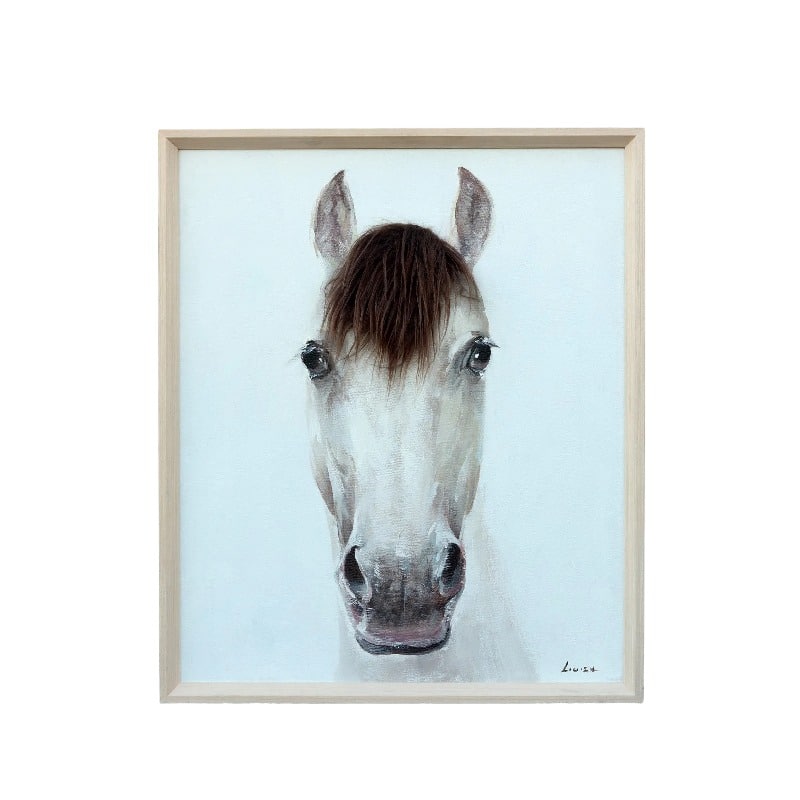 Horse Mugshot w Artificial Hair Framed Canvas Wall Art 60cm