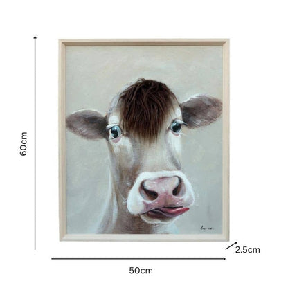 Cow w Attitude Artificial Hair Framed Canvas Wall Art 60cm - Image 5