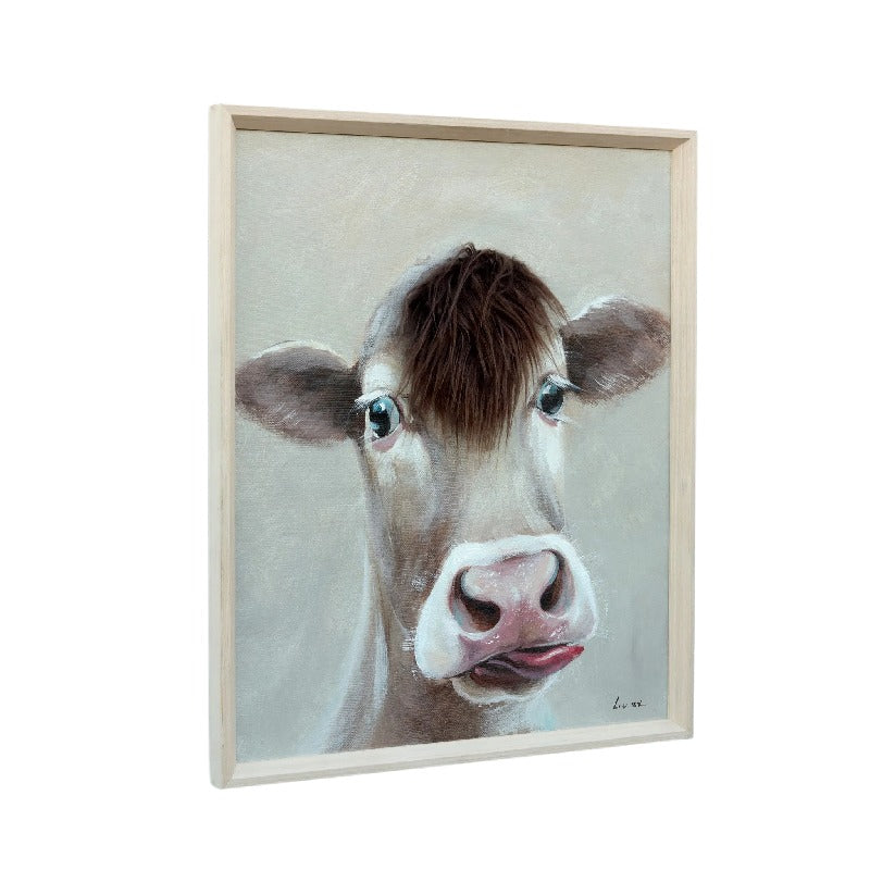 Cow w Attitude Artificial Hair Framed Canvas Wall Art 60cm - Image 3