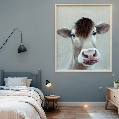 Cow w Attitude Artificial Hair Framed Canvas Wall Art 60cm - Image 2