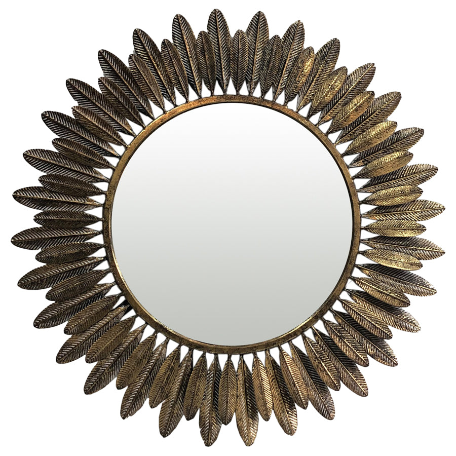 Lustre Gold Leaf Round Wall Mirror 65x64cm