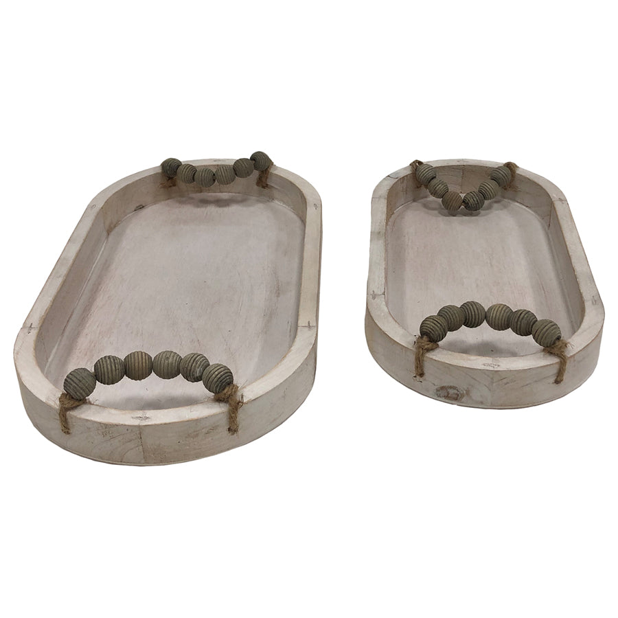 Set 2 Nested Whitewash Oval Trays Handles 37x5cm - Image 2