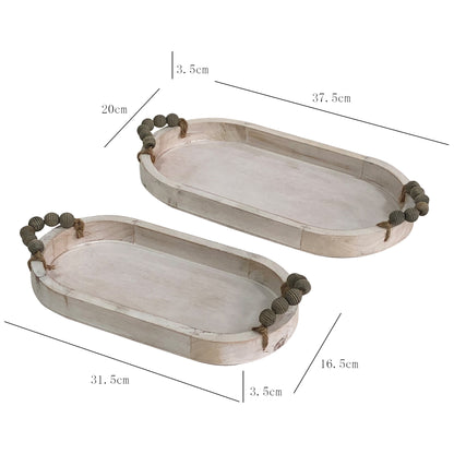 Set 2 Nested Whitewash Oval Trays Handles 37x5cm - Image 3