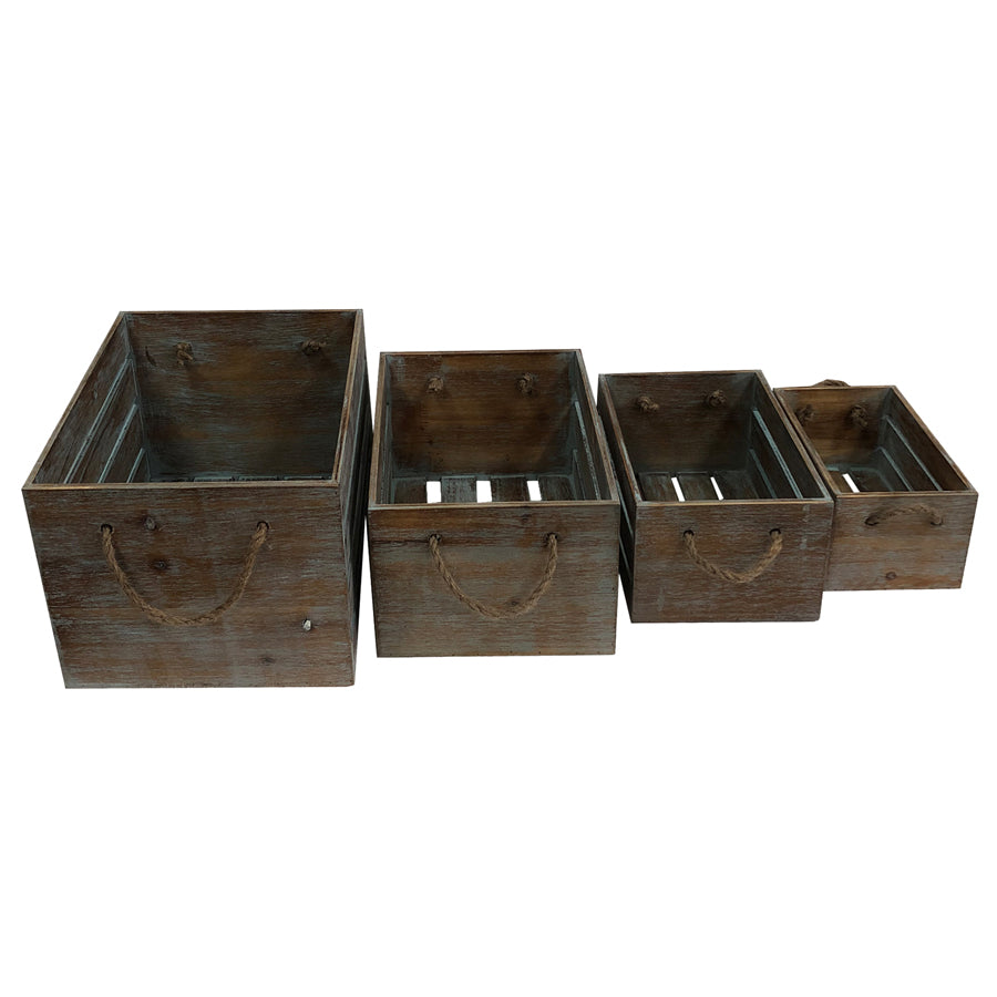 Set 4 Nested Wooden Storage Crates Rope Handles 40x30cm - Image 2