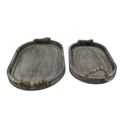 Set 2 Nested Rustic Oval Trays Handles 46x5cm - Image 2
