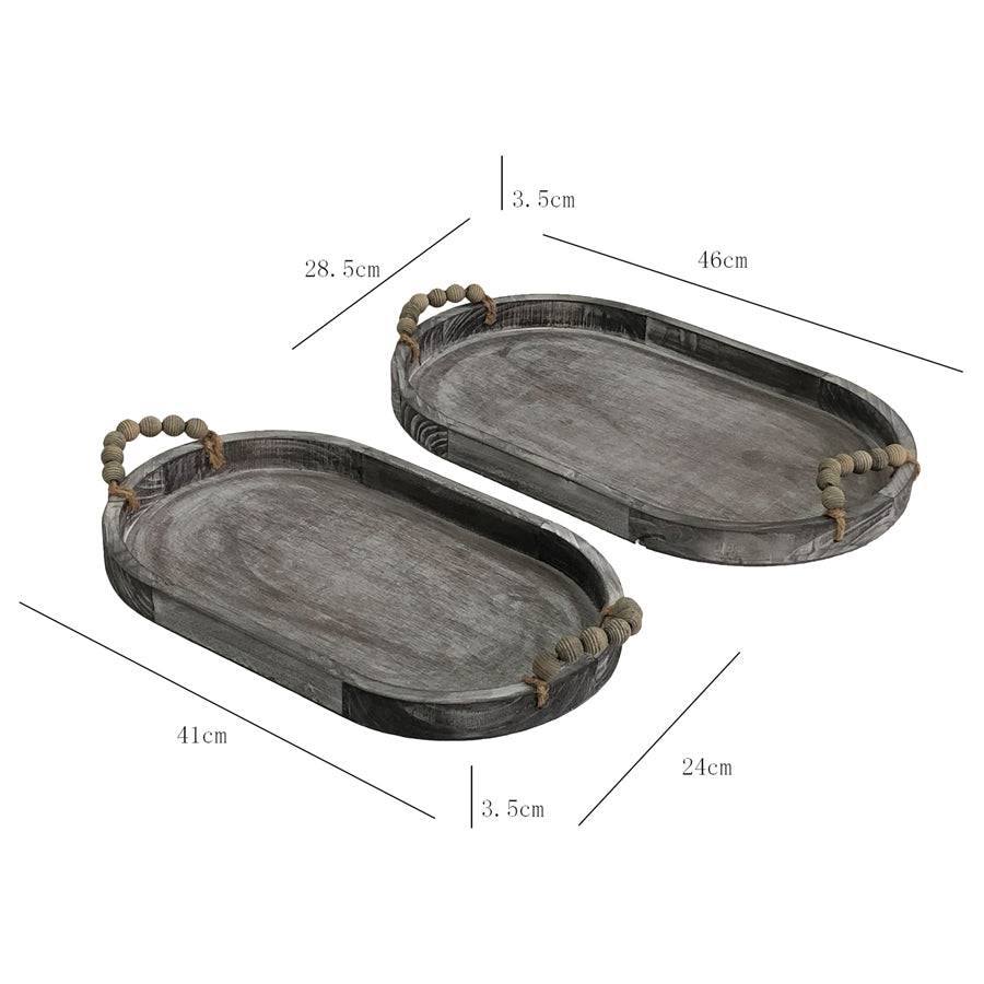 Set 2 Nested Rustic Oval Trays Handles 46x5cm - Image 3