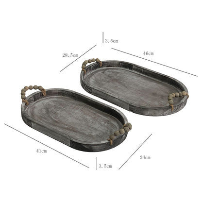 Set 2 Nested Rustic Oval Trays Handles 46x5cm - Image 3