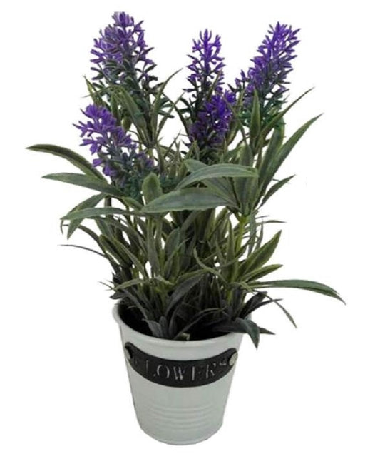 Set 2 Artificial Lavender in White Vase 20cm