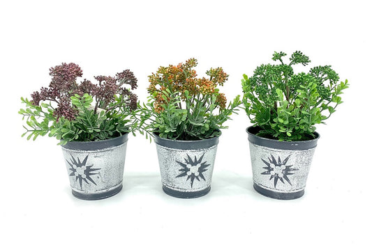 Set 3 Artificial Brocollini In Tin Pot 21cm