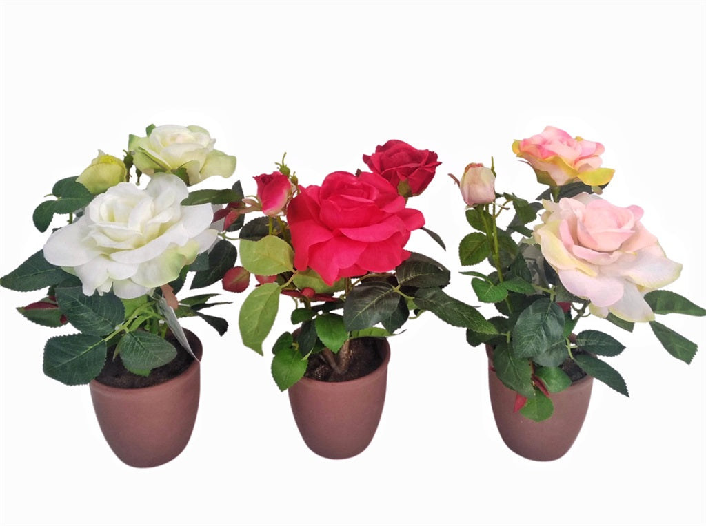Set 3 Artificial Rose in Pot 33cm