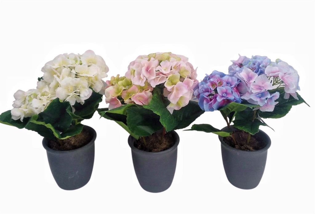 Set 3 Artificial Hydrangea in Pot 36cm
