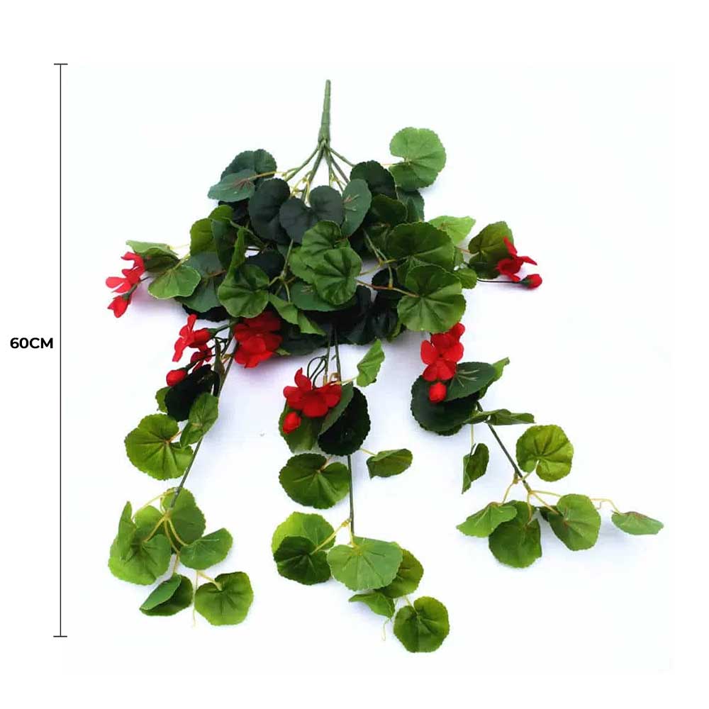 Artificial Geranium Hanging Bush with Red Flowers 60cm - Image 2