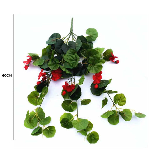 Artificial Geranium Hanging Bush with Red Flowers 60cm - Image 2