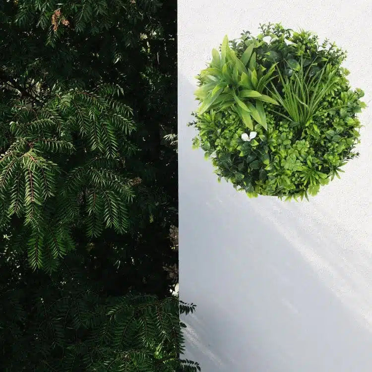 Slimline Flowering White Artificial Green Wall Disc UV Resistant 50cm (Black Frame) - Image 3