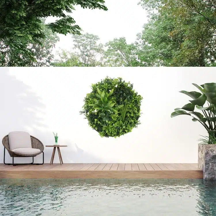 Slimline Flowering White Artificial Green Wall Disc UV Resistant 100cm (White Frame) - Image 3