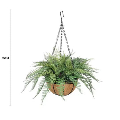 Artificial Potted Fern Hanging Basket (Fresh Green) UV Resistant 55cm - Image 2