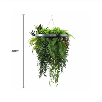 Premium Hanging Artificial Plant Arrangement with Black Frame 40cm UV Resistant - Image 2