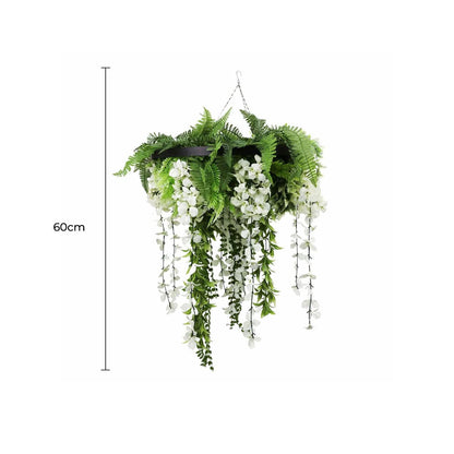 Black Framed Roof Hanging Disc With Draping Life-Like Wisteria Flowers UV Resistant 60cm - Image 2