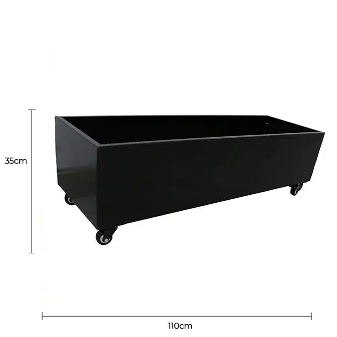 Black Metal Planter Medium + Wheels - Image 2